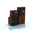 Wooden Home Audio Speaker Set With Black Panels Including Floor Standing And Bookshelf Speakers