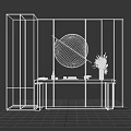 Modern Console Table With Round Mirror And Decorative Vase On Grey Wall 3d model