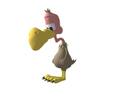 Cartoon Bird Character With Pink Head Yellow Beak Gray Body Yellow Feet And Black Claws 3d model