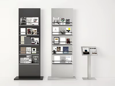 Modern Display Racks With Books And Magazines In Black And Silver Design 3d model