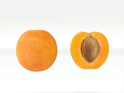 Fresh Ripe Orange Apricot Fruit Whole And Halved Showing Seed 3d model