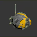 Yellow And Silver Mechanical Sphere With Antenna And Circular Metallic Components