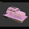 Yellow Model Car With Colorful Decals Roof Rack And Transparent Display Base