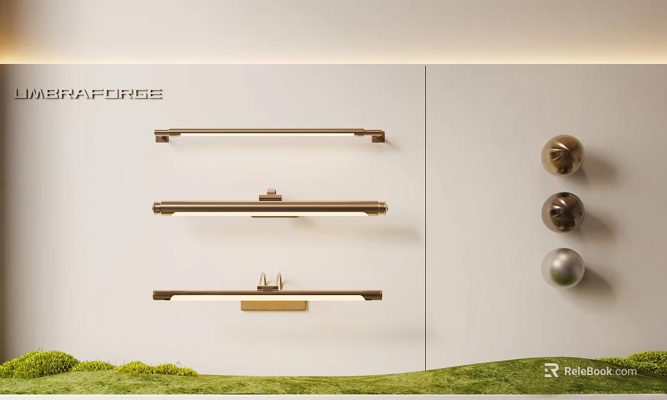 Elegant Modern Brass Wall Lamps With Sleek Linear Minimalist Design 3d model 