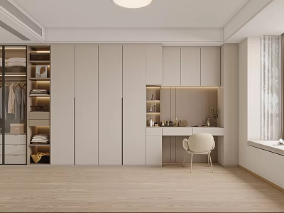 Elegant Modern Dressing Table Interior With Mirror Chair And Storage Cabinets 3d model