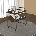Modern Side Table with Wooden Top Metal Frame Two Tier Design Wheels on Soft Rug