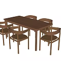 Modern Wooden Dining Table Set with Six Chairs and Rectangle Design 3d model