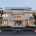 Modern Luxury Detached Villa With Floor to Ceiling Windows Swimming Pool And Waterfront Palm Trees