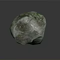 Natural Rough Textured Stone With Moss Covered Surface On Dark Background And Subtle Reflection