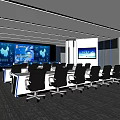 Modern Monitoring Room Command and Control Hall Monitoring Hall Dispatching Command Center Office Desk and Chair 3d model