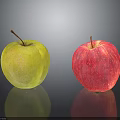 Fresh Yellow And Red Apples Placed On Black Surface With Reflection