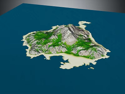 Scenic Island Landscape With Blue Water Green Vegetation Gray Mountains And White Sandy Beaches 3d model