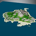 Scenic Island Landscape With Blue Water Green Vegetation Gray Mountains And White Sandy Beaches
