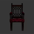 Classical Wooden Chair With Carved Backrest Red Velvet Seat And Armrests