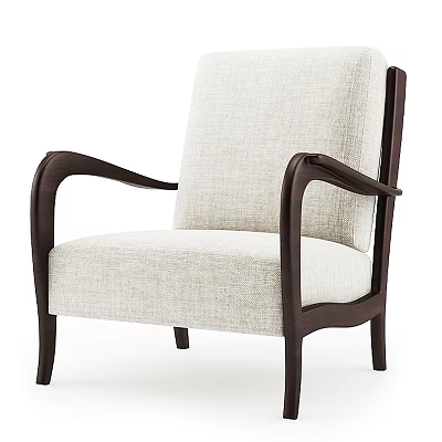 Comfortable Woven Beige Fabric Leisure Chair With Curved Dark Solid Wood Frame For Modern Home 3d model