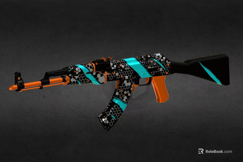 Vibrant Decorative Rifle With Orange Turquoise Black Patterns And Stylish Design 3d model