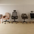 Modern Office Chairs in Various Colors and Styles with Light Colored Walls and Wooden Floor