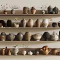 Various Ceramic Vessels Displayed on Shelves with Different Shapes and Sizes 3d model