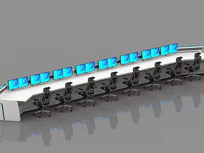 Modern Monitoring Room Interior With Control Console Multiple Monitors And Chairs 3d model