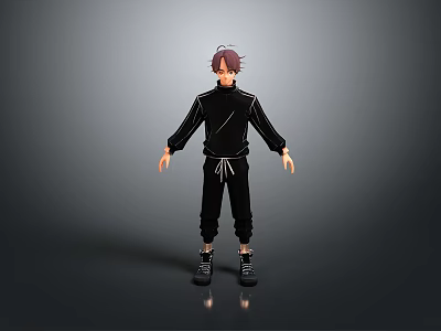 Stylish Casual Daily Life Clothing And Footwear With Black Turtleneck Top Sweatpants And Shoes 3d model