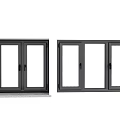 Black Frame Double And Triple Panel Casement Windows With Clear Glass Modern Design 3d model