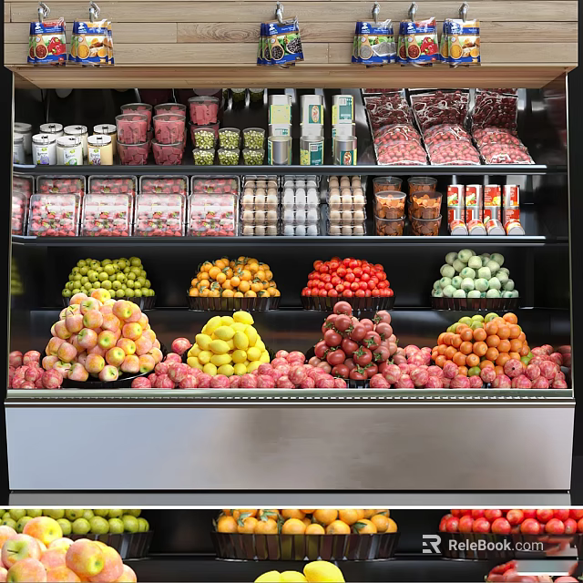 Fresh Various Fruits on Display in Supermarket Fruit Section with Apples Strawberries Oranges and Grapes 3d model 