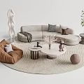 Modern Sectional Sofa And Round Coffee Table With Decorative Pillows Area Rug And Plant Decor