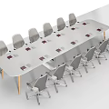 Modern Conference Table With Gray Ergonomic Rolling Chairs And Wooden Frame 3d model