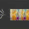 Colorful Unfolded Scroll Shaped Decorative Structure With Vibrant Patterns And Reflective Surface