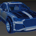 White and Black Striped Sporty SUV With Sharp Front Design And Roof Rack