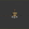 Classic Design Ceiling Fan With Wooden Blades And Golden Center Light Fixture