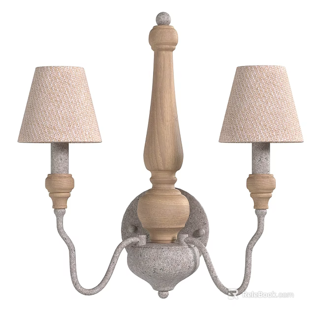 Classic Wooden Wall Lamp With Two Fabric Shades And Elegant Design 3d model 