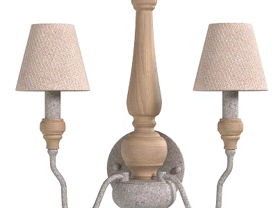 Classic Wooden Wall Lamp With Two Fabric Shades And Elegant Design 3d model