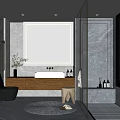 Modern Bathroom Interior With Backlit Mirror Marble Walls And Glass Shower 3d model