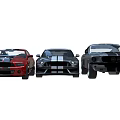 Three Stylish Sports Cars in Red Black and Silver with Racing Stripes Design