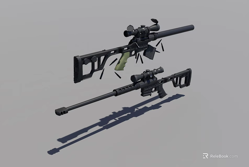 Tactical Sniper Rifles With Long Barrels And Scopes On Gray Background 3d model 