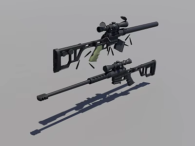 Tactical Sniper Rifles With Long Barrels And Scopes On Gray Background 3d model