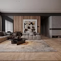 Modern Living Room Interior With Large Gray Brown Sofa Wooden Floor And Area Rug