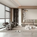 Modern Living Room Interior With Leather Sofa Marble Coffee Table And Floor Lamp