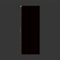 Dark Brown Double Door Cabinet With Silver Handles And White Borders On Top And Bottom