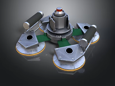 Industrial Mechanical Device With Red Top Metal Bases Green Gaskets And Yellow Edges 3d model
