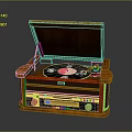 Vintage Wooden Record Player With Vinyl Disc And Radio Function 3d model