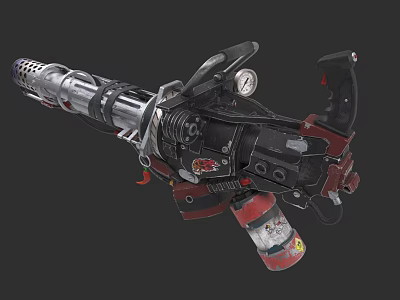 Heavy Duty Mechanical Weapon With Black Red Design And Gauge Grip Parts 3d model