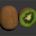 Whole and Halved Fresh Kiwi Fruit with Green Flesh Black Seeds on Dark Background