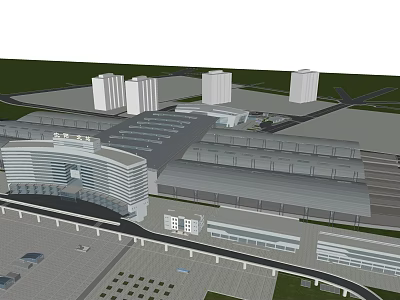 Modern Urban Architecture Complex With High Rise Towers Main Building And Green Spaces 3d model
