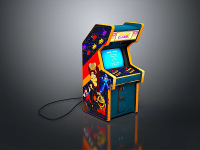 Vintage Arcade Game Machine Featuring Colorful Graphics LED Screen And Classic Game Characters 3d model