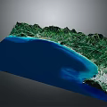 Garden Landscape Design With 3D Green Mountain Terrain And Blue Water Features