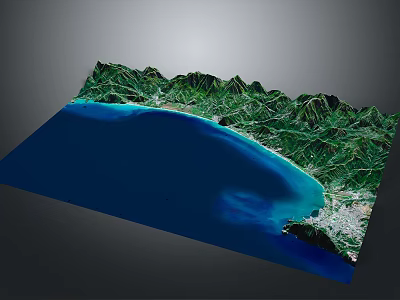 Garden Landscape Design With 3D Green Mountain Terrain And Blue Water Features 3d model