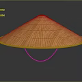 Brown Bamboo Woven Hat With Conical Shape And Hanging Rope Strap Design 3d model