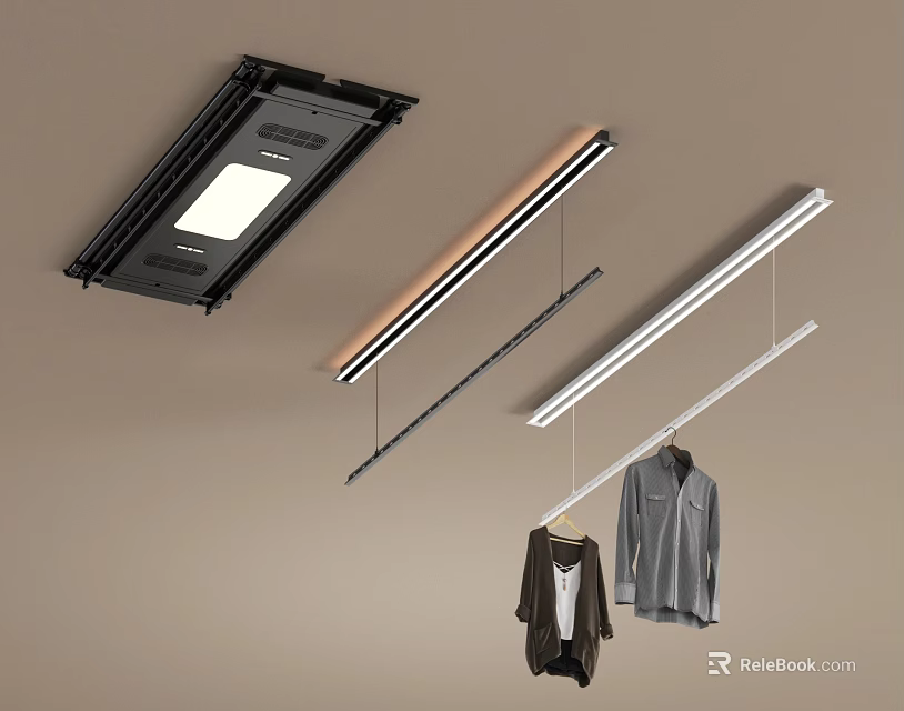 Different Types of Hanging Closet Systems with LED Light and Garments 3d model 